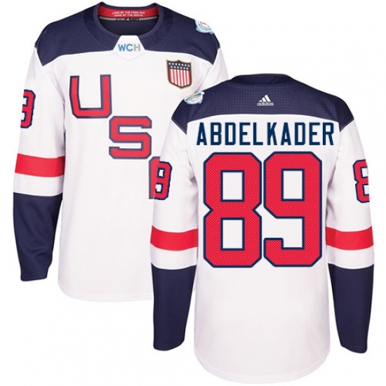 Men's Adidas Team USA #89 Justin Abdelkader Premier White Home 2016 World Cup Ice Hockey Jersey Men's Adidas Team USA #89 Justin Abdelkader Premier White Home 2016 World Cup Ice Hockey Jersey