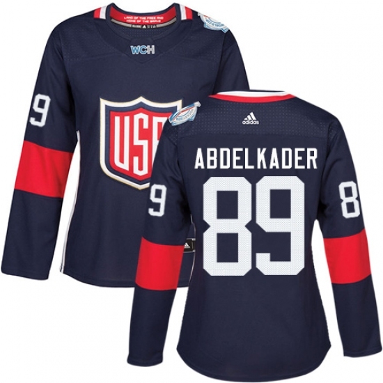 Women's Adidas Team USA #89 Justin Abdelkader Authentic Navy Blue Away 2016 World Cup Hockey Jersey Women's Adidas Team USA #89 Justin Abdelkader Authentic Navy Blue Away 2016 World Cup Hockey Jersey