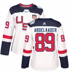 Women's Adidas Team USA #89 Justin Abdelkader Authentic White Home 2016 World Cup Hockey Jersey