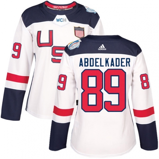 Women's Adidas Team USA #89 Justin Abdelkader Premier White Home 2016 World Cup Hockey Jersey Women's Adidas Team USA #89 Justin Abdelkader Premier White Home 2016 World Cup Hockey Jersey