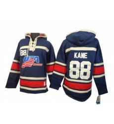 Men's Old Time Hockey Team USA #88 Patrick Kane Authentic Navy Blue Throwback Sawyer Hooded Sweatshirt Jersey