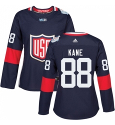Women's Adidas Team USA #88 Patrick Kane Authentic Navy Blue Away 2016 World Cup Hockey Jersey
