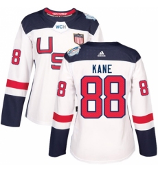 Women's Adidas Team USA #88 Patrick Kane Authentic White Home 2016 World Cup Hockey Jersey