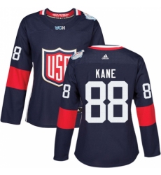 Women's Adidas Team USA #88 Patrick Kane Premier Navy Blue Away 2016 World Cup Hockey Jersey