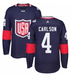 Men's Adidas Team USA #4 John Carlson Authentic Navy Blue Away 2016 World Cup Ice Hockey Jersey