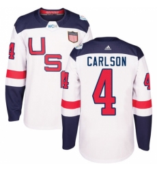 Men's Adidas Team USA #4 John Carlson Authentic White Home 2016 World Cup Ice Hockey Jersey