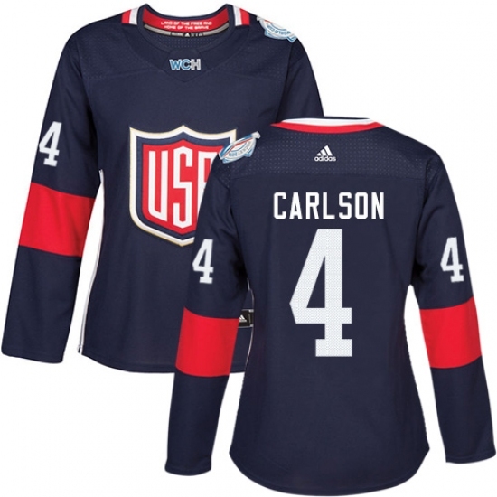 Women's Adidas Team USA #4 John Carlson Authentic Navy Blue Away 2016 World Cup Hockey Jersey Women's Adidas Team USA #4 John Carlson Authentic Navy Blue Away 2016 World Cup Hockey Jersey