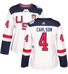Women's Adidas Team USA #4 John Carlson Authentic White Home 2016 World Cup Hockey Jersey