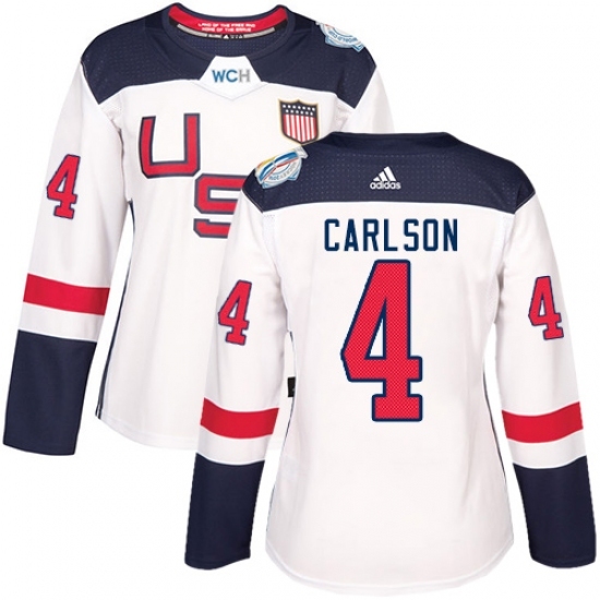 Women's Adidas Team USA #4 John Carlson Premier White Home 2016 World Cup Hockey Jersey Women's Adidas Team USA #4 John Carlson Premier White Home 2016 World Cup Hockey Jersey