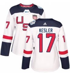 Women's Adidas Team USA #17 Ryan Kesler Authentic White Home 2016 World Cup Hockey Jersey Women's Adidas Team USA #17 Ryan Kesler Authentic White Home 2016 World Cup Hockey Jersey