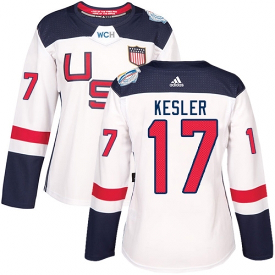 Women's Adidas Team USA #17 Ryan Kesler Premier White Home 2016 World Cup Hockey Jersey Women's Adidas Team USA #17 Ryan Kesler Premier White Home 2016 World Cup Hockey Jersey
