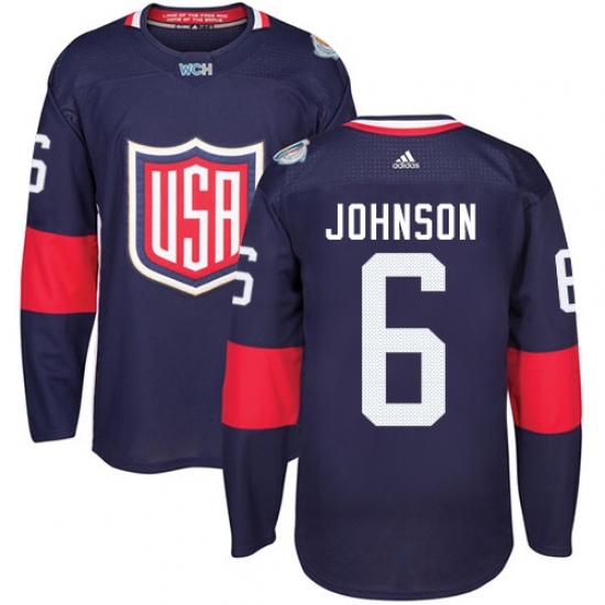 Men's Adidas Team USA #6 Erik Johnson Premier Navy Blue Away 2016 World Cup Ice Hockey Jersey Men's Adidas Team USA #6 Erik Johnson Premier Navy Blue Away 2016 World Cup Ice Hockey Jersey