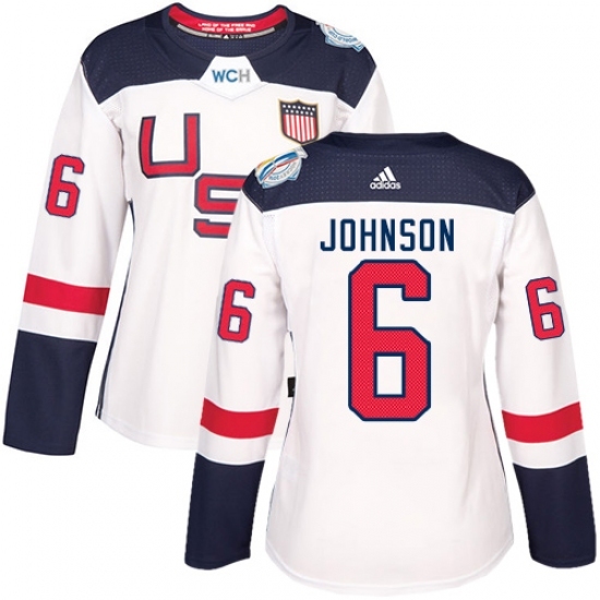 Women's Adidas Team USA #6 Erik Johnson Premier White Home 2016 World Cup Hockey Jersey Women's Adidas Team USA #6 Erik Johnson Premier White Home 2016 World Cup Hockey Jersey