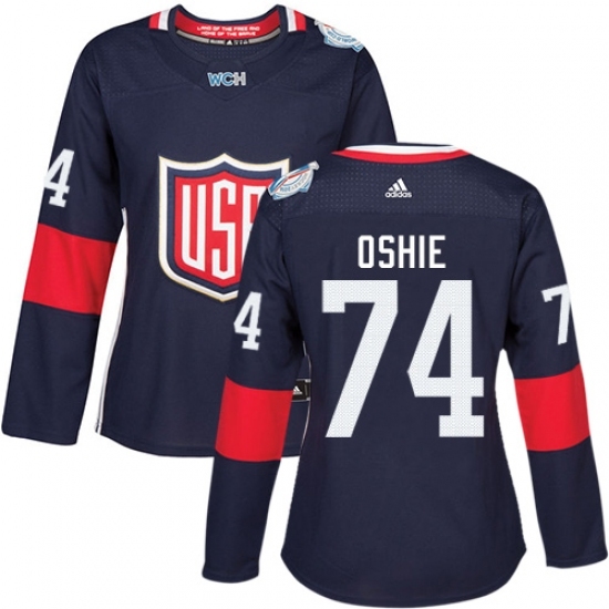 Women's Adidas Team USA #74 T. J. Oshie Authentic Navy Blue Away 2016 World Cup Hockey Jersey Women's Adidas Team USA #74 T. J. Oshie Authentic Navy Blue Away 2016 World Cup Hockey Jersey