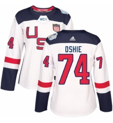 Women's Adidas Team USA #74 T. J. Oshie Authentic White Home 2016 World Cup Hockey Jersey Women's Adidas Team USA #74 T. J. Oshie Authentic White Home 2016 World Cup Hockey Jersey