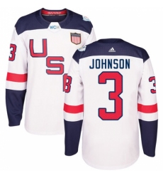 Men's Adidas Team USA #3 Jack Johnson Authentic White Home 2016 World Cup Ice Hockey Jersey