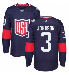 Men's Adidas Team USA #3 Jack Johnson Premier Navy Blue Away 2016 World Cup Ice Hockey Jersey