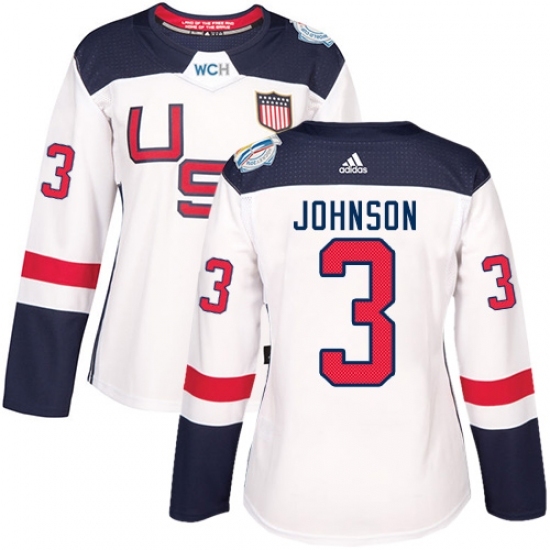 Women's Adidas Team USA #3 Jack Johnson Authentic White Home 2016 World Cup Hockey Jersey Women's Adidas Team USA #3 Jack Johnson Authentic White Home 2016 World Cup Hockey Jersey