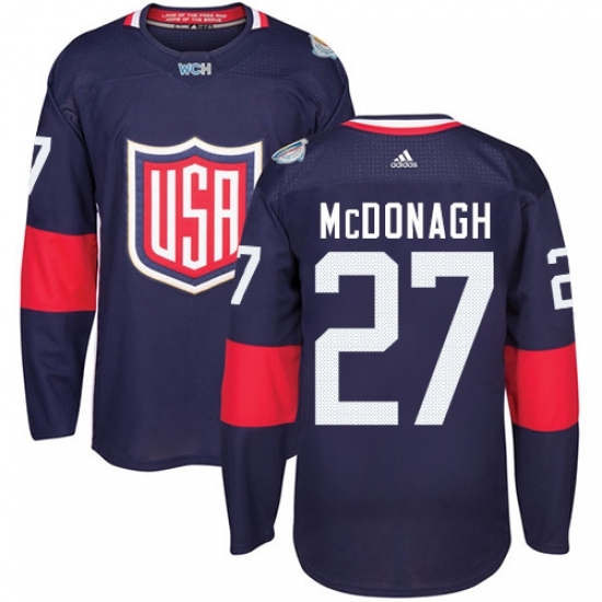 Men's Adidas Team USA #27 Ryan McDonagh Authentic Navy Blue Away 2016 World Cup Ice Hockey Jersey Men's Adidas Team USA #27 Ryan McDonagh Authentic Navy Blue Away 2016 World Cup Ice Hockey Jersey
