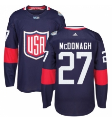 Men's Adidas Team USA #27 Ryan McDonagh Premier Navy Blue Away 2016 World Cup Ice Hockey Jersey