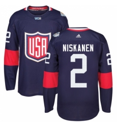 Men's Adidas Team USA #2 Matt Niskanen Authentic Navy Blue Away 2016 World Cup Ice Hockey Jersey
