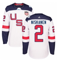 Men's Adidas Team USA #2 Matt Niskanen Authentic White Home 2016 World Cup Ice Hockey Jersey