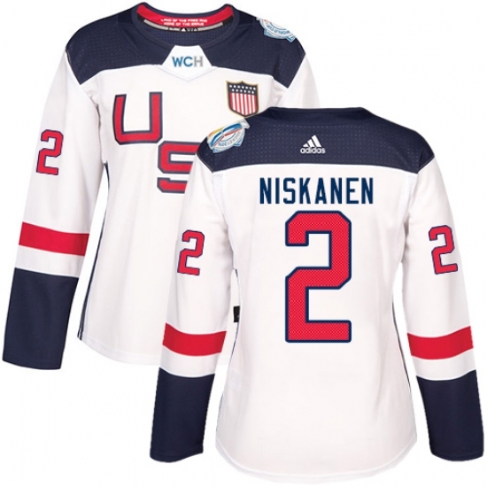 Women's Adidas Team USA #2 Matt Niskanen Premier White Home 2016 World Cup Hockey Jersey Women's Adidas Team USA #2 Matt Niskanen Premier White Home 2016 World Cup Hockey Jersey