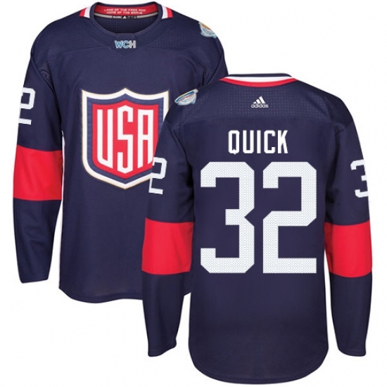 Men's Adidas Team USA #32 Jonathan Quick Authentic Navy Blue Away 2016 World Cup Ice Hockey Jersey Men's Adidas Team USA #32 Jonathan Quick Authentic Navy Blue Away 2016 World Cup Ice Hockey Jersey
