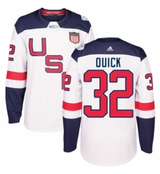 Men's Adidas Team USA #32 Jonathan Quick Premier White Home 2016 World Cup Ice Hockey Jersey