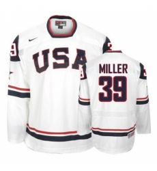 Men's Nike Team USA #39 Ryan Miller Authentic White 2010 Olympic Hockey Jersey