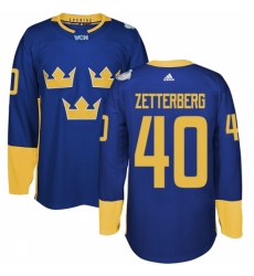Men's Adidas Team Sweden #40 Henrik Zetterberg Authentic Royal Blue Away 2016 World Cup of Hockey Jersey