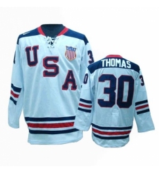 Men's Nike Team USA #30 Tim Thomas Authentic White 1960 Throwback Olympic Hockey Jersey