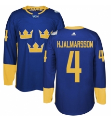 Men's Adidas Team Sweden #4 Niklas Hjalmarsson Premier Royal Blue Away 2016 World Cup of Hockey Jersey