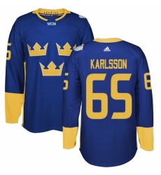 Men's Adidas Team Sweden #65 Erik Karlsson Premier Royal Blue Away 2016 World Cup of Hockey Jersey