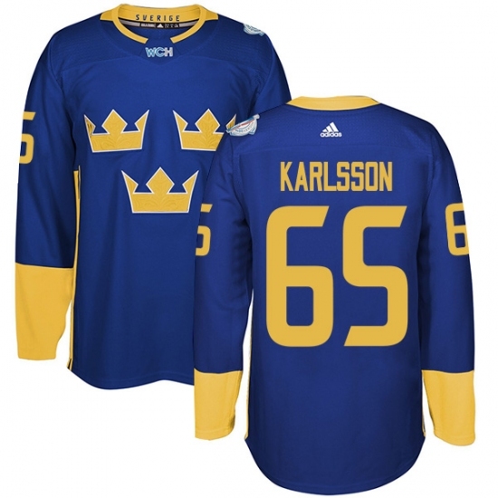 Men's Adidas Team Sweden #65 Erik Karlsson Premier Royal Blue Away 2016 World Cup of Hockey Jersey Men's Adidas Team Sweden #65 Erik Karlsson Premier Royal Blue Away 2016 World Cup of Hockey Jersey