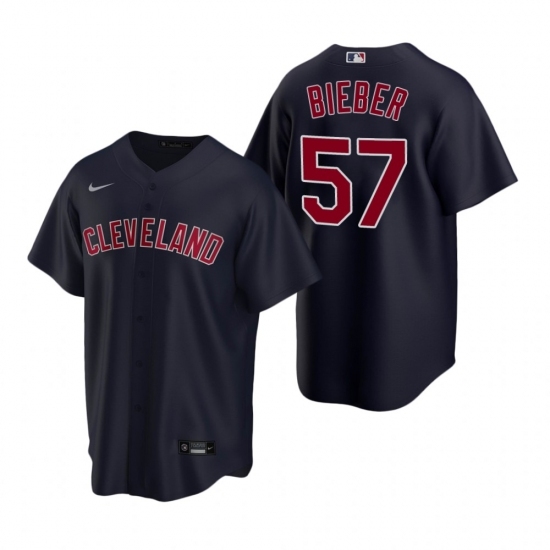 Men's Nike Cleveland Indians #57 Shane Bieber Navy Alternate Stitched Baseball Jersey Men's Nike Cleveland Indians #57 Shane Bieber Navy Alternate Stitched Baseball Jersey