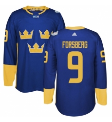 Men's Adidas Team Sweden #9 Filip Forsberg Authentic Royal Blue Away 2016 World Cup of Hockey Jersey
