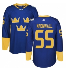 Men's Adidas Team Sweden #55 Niklas Kronwall Premier Royal Blue Away 2016 World Cup of Hockey Jersey