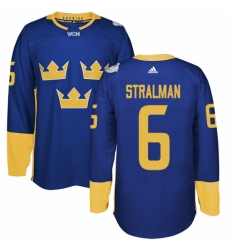 Men's Adidas Team Sweden #6 Anton Stralman Premier Royal Blue Away 2016 World Cup of Hockey Jersey