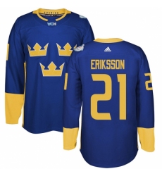 Men's Adidas Team Sweden #21 Loui Eriksson Authentic Royal Blue Away 2016 World Cup of Hockey Jersey