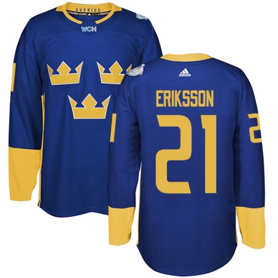 Men's Adidas Team Sweden #21 Loui Eriksson Premier Royal Blue Away 2016 World Cup of Hockey Jersey Men's Adidas Team Sweden #21 Loui Eriksson Premier Royal Blue Away 2016 World Cup of Hockey Jersey