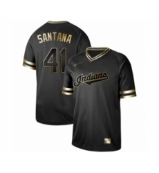 Men's Cleveland Indians #41 Carlos Santana Authentic Black Gold Fashion Baseball Jersey Men's Cleveland Indians #41 Carlos Santana Authentic Black Gold Fashion Baseball Jersey