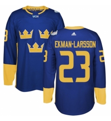 Men's Adidas Team Sweden #23 Oliver Ekman-Larsson Premier Royal Blue Away 2016 World Cup of Hockey Jersey