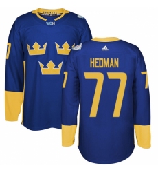 Men's Adidas Team Sweden #77 Victor Hedman Authentic Royal Blue Away 2016 World Cup of Hockey Jersey