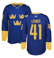 Men's Adidas Team Sweden #41 Robin Lehner Premier Royal Blue Away 2016 World Cup of Hockey Jersey