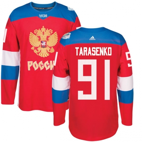 Men's Adidas Team Russia #91 Vladimir Tarasenko Authentic Red Away 2016 World Cup of Hockey Jersey Men's Adidas Team Russia #91 Vladimir Tarasenko Authentic Red Away 2016 World Cup of Hockey Jersey