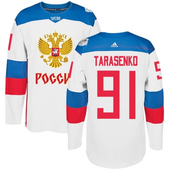 Men's Adidas Team Russia #91 Vladimir Tarasenko Authentic White Home 2016 World Cup of Hockey Jersey Men's Adidas Team Russia #91 Vladimir Tarasenko Authentic White Home 2016 World Cup of Hockey Jersey