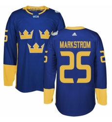 Men's Adidas Team Sweden #25 Jacob Markstrom Authentic Royal Blue Away 2016 World Cup of Hockey Jersey