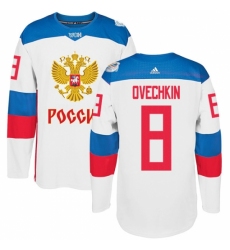 Men's Adidas Team Russia #8 Alexander Ovechkin Authentic White Home 2016 World Cup of Hockey Jersey