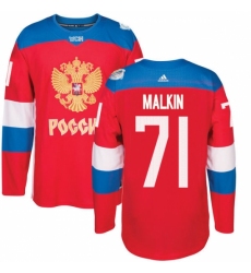 Men's Adidas Team Russia #71 Evgeni Malkin Authentic Red Away 2016 World Cup of Hockey Jersey